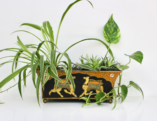 Vintage Toleware Planter, Indoor Plant Trough On Four Ball Feet
