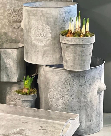 Rustic Metal Planter Kew 3 Sizes - Round Zinc Grey Pot With Handles Garden Herb Tree Plant Gardens