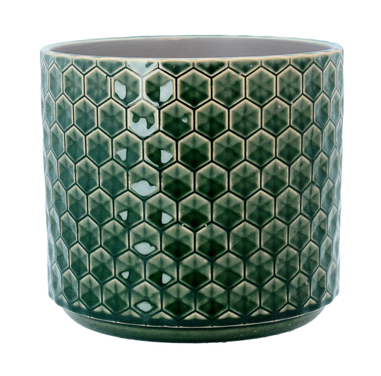Green Honeycomb Glazed Ceramic House Plant Pot Cover, Geometric Design, Indoor Succulent Planter - 4 Sizes, Cover