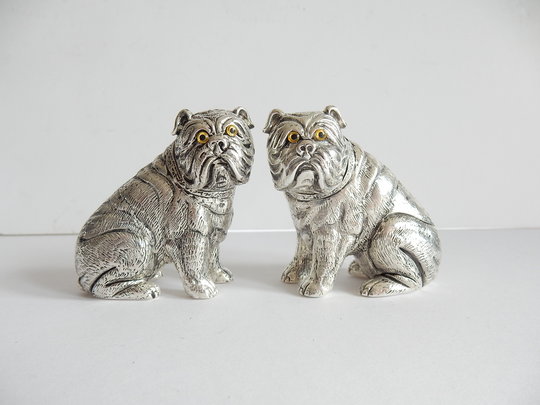 Continental Silver English Bulldog Dog Salt & Pepper Pot Cruet Set Stamped 800