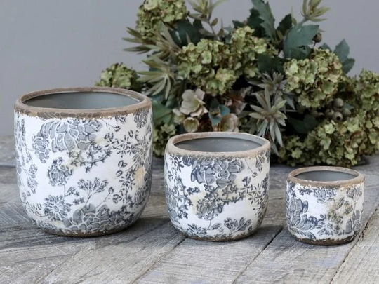 Blue White Floral Ceramic House Plant Pot Cover - Indoor Flower Succulent Planter French Vintage Style Melun Opal