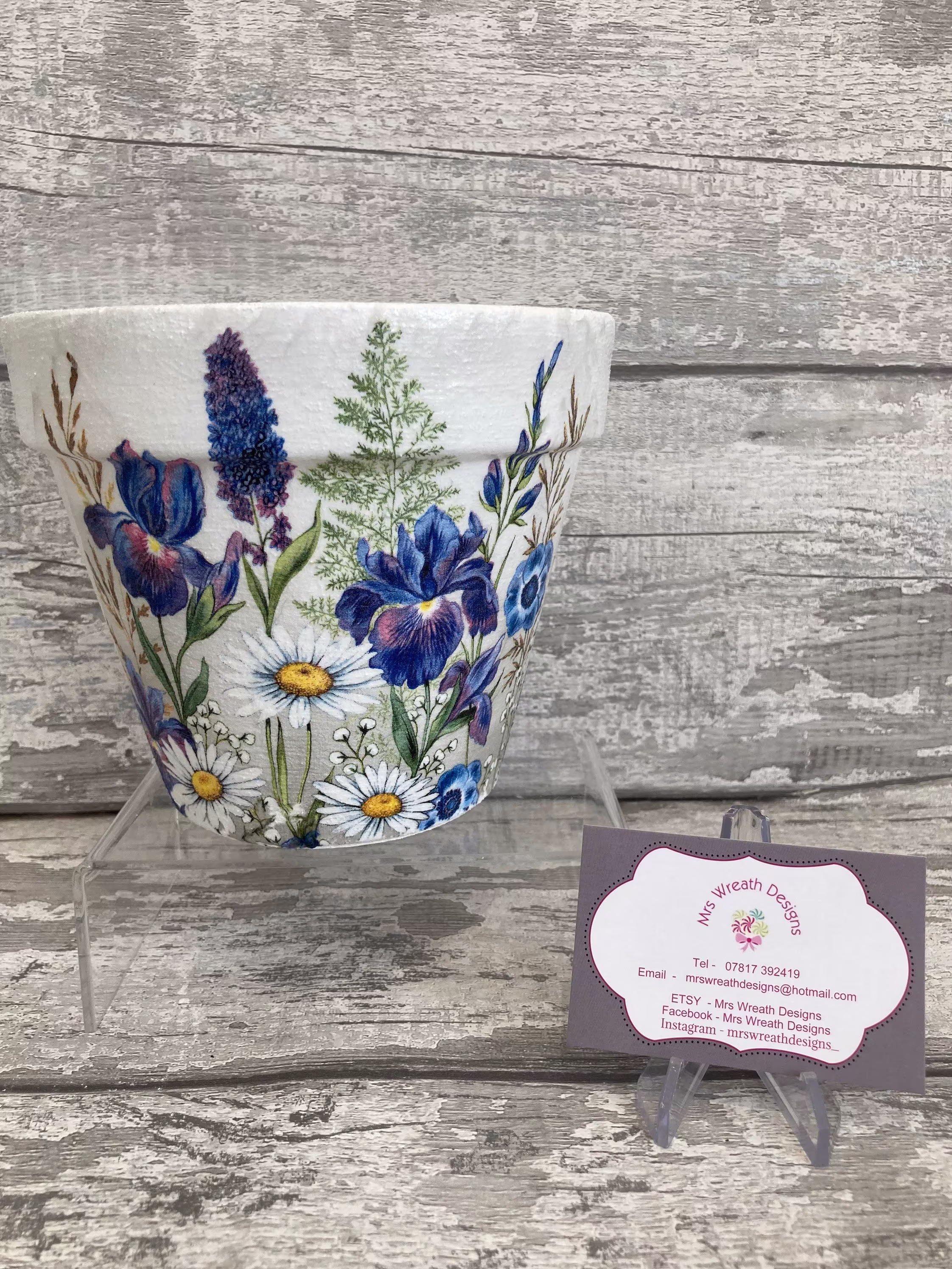 Flower, Iris Plant Pot For Inside Or Out Decoupaged, Robins, Garden Gifts