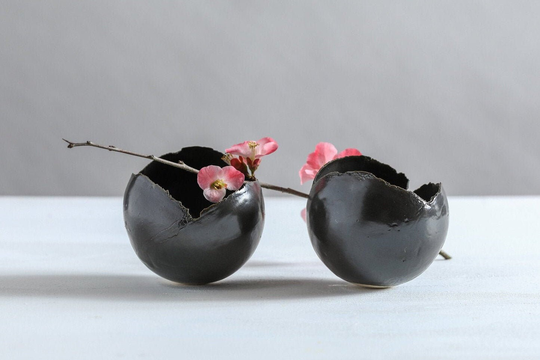 Set Of 2 Small Black Modern Ceramic Planters