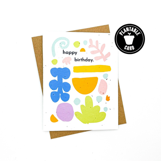 Wildflower Seed Paper Card, Happy Birthday Card For Friend, Botanical Organic Shapes, Plantable Eco-Friendly Seeded