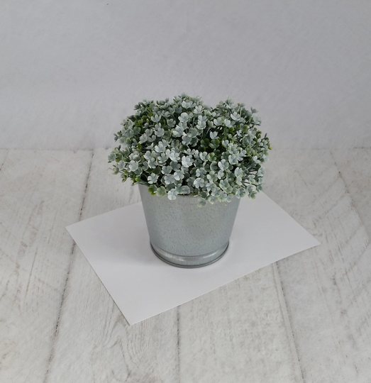 Artificial Green White Plant Galvanised Pot Realistic Faux Mind Your Own Business Houseplant Tin Container Small Pale Planter Indoor