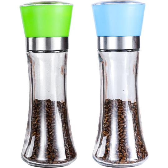 Fvbjd - Premium Pepper and Salt Grinder Set of 2-Refillable Coarseness Adjustable Pepper Mill Shaker 1pcs high green + 1pcs high blue