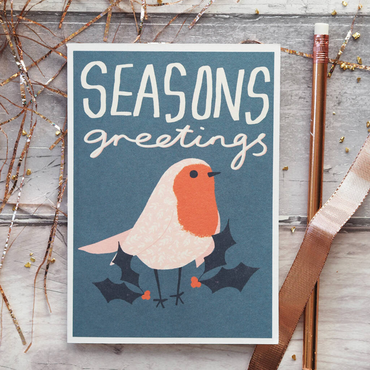 Seasons Greetings Robin Christmas Card