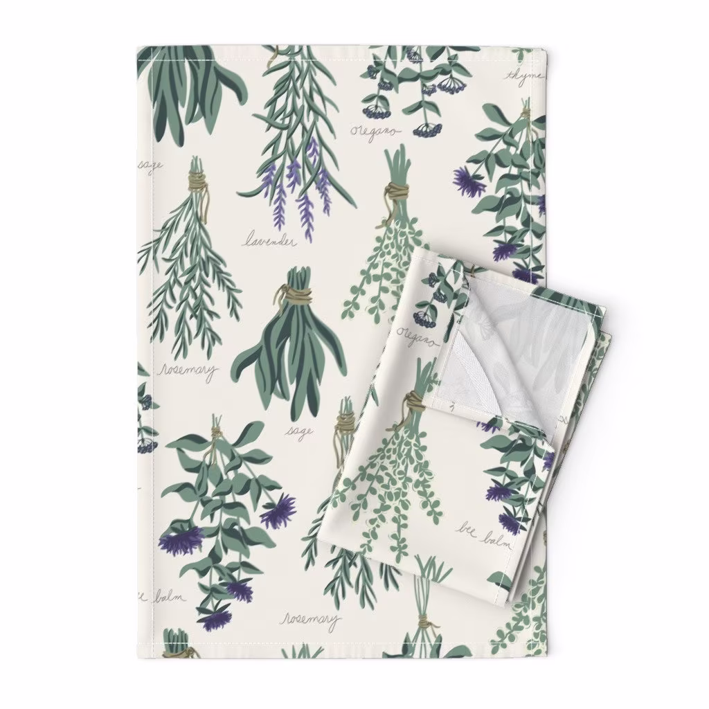 Herbs Tea Towels | Set Of 2 - Healing By Fernlesliestudio Typography Aromatic Apothecary Linen Cotton Spoonflower