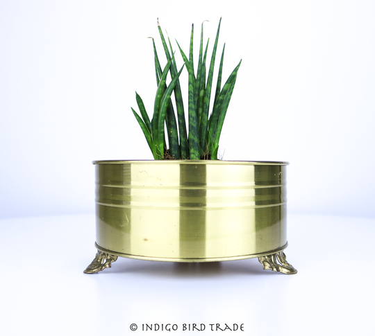 Vintage Dutch Brass Footed Planter | Antique Gold Metal Plant Pot With Ornate Feet Holland Old Pedestal Patina Bronze Jardiniere