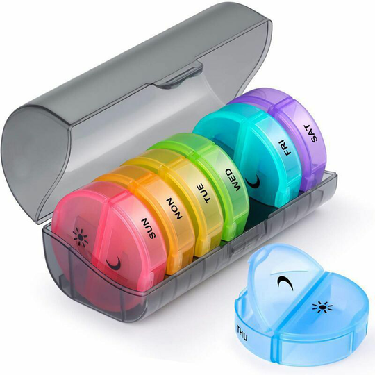 7 Day 2 Times a Day, Large Daily Pill Cases for Pills/Vitamin/Fish Oil/Supplements (Black Box)