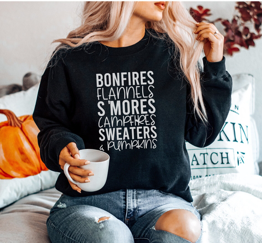 Fall Shirt Bonfires Flannels S'mores Campfires Sweaters Pumpkins Sweatshirt Gift For Women Mom Thanksgiving Pullover Seasonal