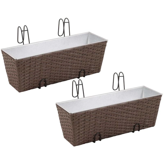 Hommoo - Balcony Trapezoid Rattan Planter Set 50 cm 2 pcs Brown VD26352