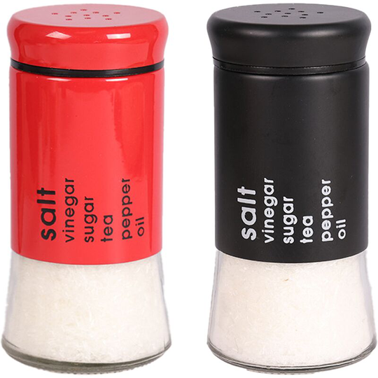Fvbjd - Glass Salt and Pepper Shakers with Adjustable Pour Holes - Stainless Steel Salt Shaker and Pepper Shaker red + black