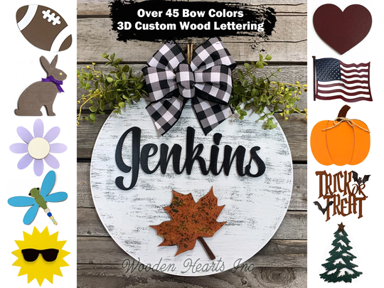 Personalized Door Hanger Welcome Wreath Porch Front Family Name Interchangeable Season Changer Christmas Housewarming Gift Flower Heart