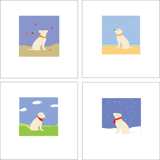Four Seasons Yellow Labs Puppies 4 Prints Matted