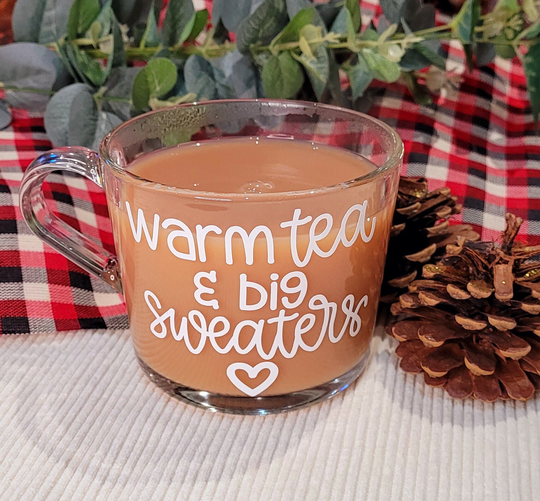 Autumn Glass Mug, Winter Sweater Season, Tea Lover, Hot Chocolate, Coffee