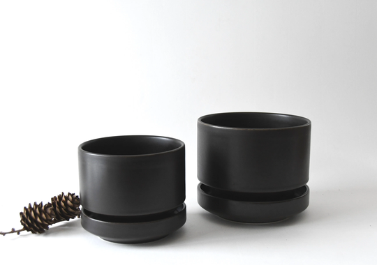 Arabia Finland Planters By Richard Lindh. Two Modernist Two-Piece Architectural Flower Pots. Scandinavian Mid Century Modern - Eames Era