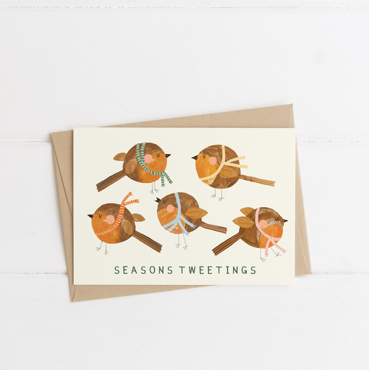 Seasons Tweetings Bird Christmas Card | Happy Holidays Greetings Robin Winter Cute Xmas Merry Eco-Friendly Recycled Painted