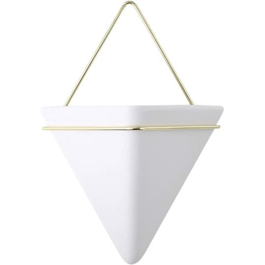 Hanging Planters Wall Hanging Planter Room Decoration Vases Basket Indoor Outdoor Garden Balcony Office Hanging, White ceramic gold iron frame M
