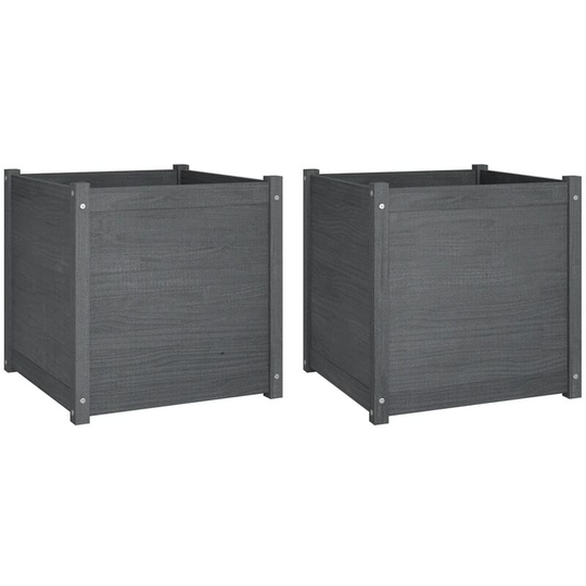 Garden Planters 2 pcs Grey 60x60x60 cm Solid Pinewood Vidaxl Grey