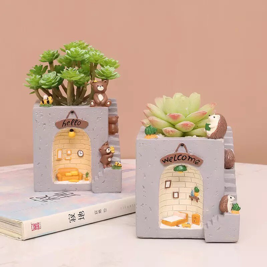 Animal Planter, Plant Pot, Pot For Succulents Plants, Bear, Hedgehog, Flower Ornament, Pen
