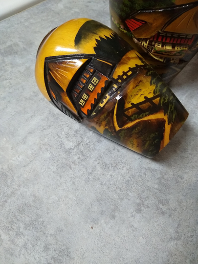 German, Black Forest Vase, Hand Carved, Painted, 3D Wood Schwarzwaldhaus, Landscape, Vintage Travel Souvenir
