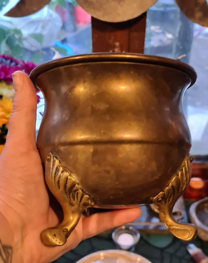 Vintage Brass Witches Cauldron Planter Jardinere, Cauldron, Witchcraft, Pagan, Wiccan