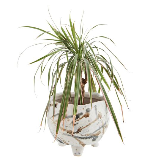 Off-White Grey Brown Cauldron Planter W. Feet Legs, Plant Holder Succulent Planter, Indoor Ceramic House Pot Cover, Splash Design