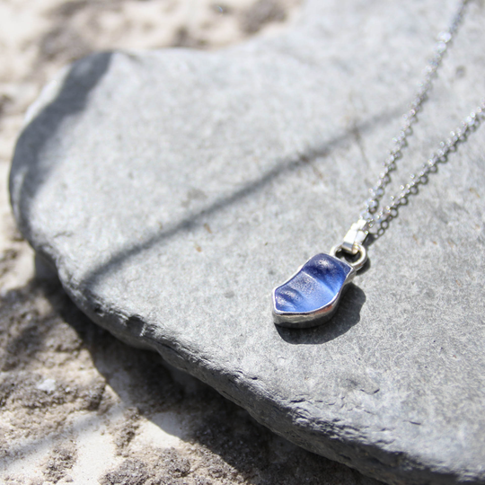 Blue Salt - Saltwater Souls Recycled Sterling Silver Colbalt Blue North Devon Sea Glass Necklace Handcrafted With Silver.3