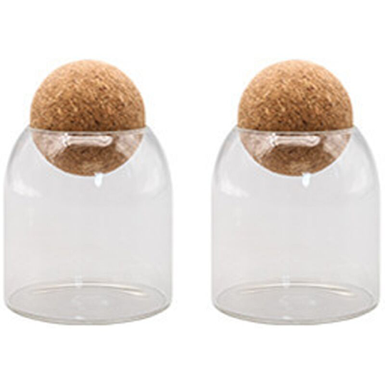 Pesce - Salt and Pepper Glass Salt & Pepper Shakers with Oak Stopper, Set of 2, Clear 500ml