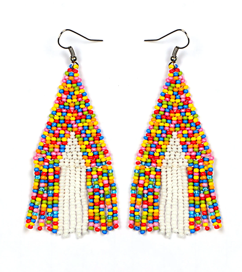 Multicolored Beaded Earrings, Seed Bead Earrings, Handmade Beaded, Summer Collection Western Jewelry, Long Fringe Earrings