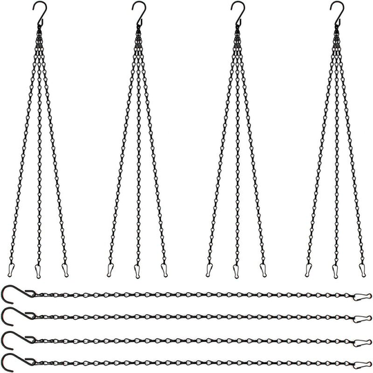 Langray - 12 Metal Hanging Chains, Black Hanging Basket Chains with Clips and S-Hooks for Flower Pots, Bird Cages, Planters, Lanterns, Display Boards