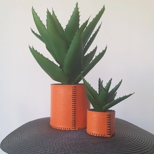 Faux Succulents in Orange Leather Pot | Fake Succulent Agave Plants Home Decoration Small Decorative Aloe