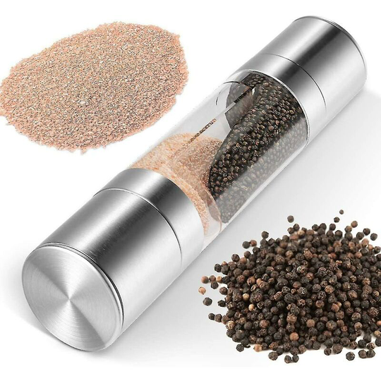 2 in 1 pepper and salt mill, elegant in stainless steel with adjustable ceramic grinder,