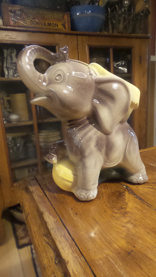 Vintage Royal Copley Elephant Planter & Yellow Ball, Circus, Trick, Novelty