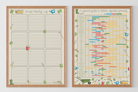 A Seasonal Guide To British Vegetable Growing & An Annual Planting Log | 2 Poster Set