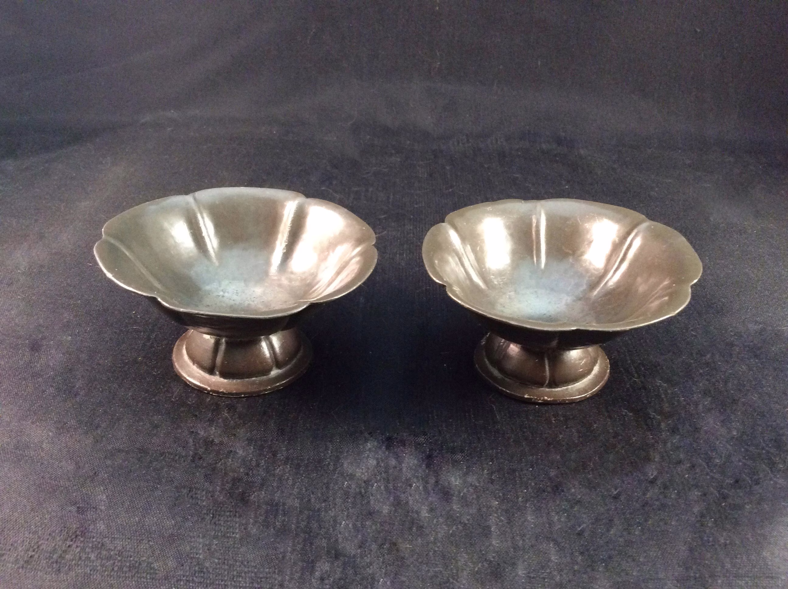 Pair Of Midcentury Danish Pewter Handbeaten Salts/Dishes in The Style Georg Jenson, Dansk Kunst Pewter Dishes