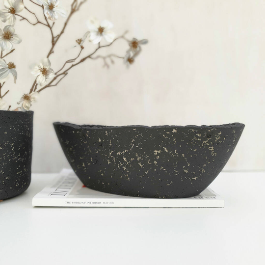 Black Concrete And Recycled Paper Oval Planter