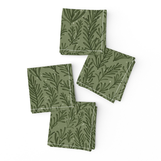 Rosemary Herb Cocktail Napkins | Set Of 4 - Snow By Mint_Tulips Floral Winter Holiday Christmas Cloth Spoonflower