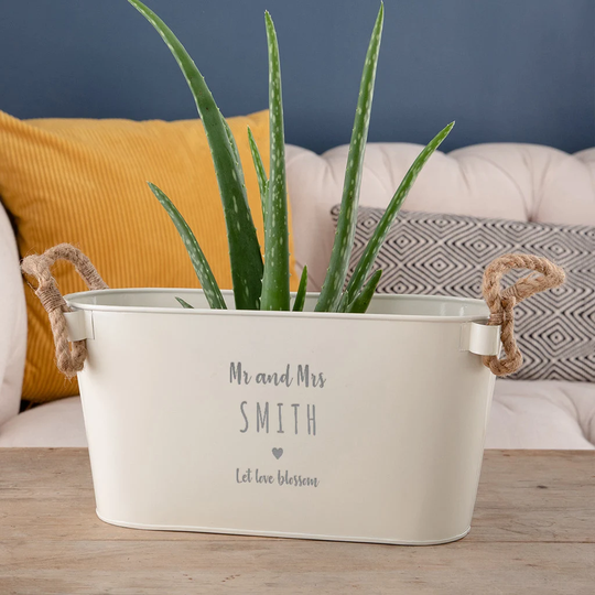 Personalised Metal Planter - Personalized Name Plant Pot Engraved Gardening Gifts For Men Women Couples Unique Anniversary Present