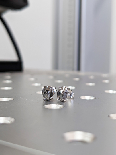 Salt & Pepper Diamond Stud Earrings, 14K Gold Unique Minimal Natural Studs