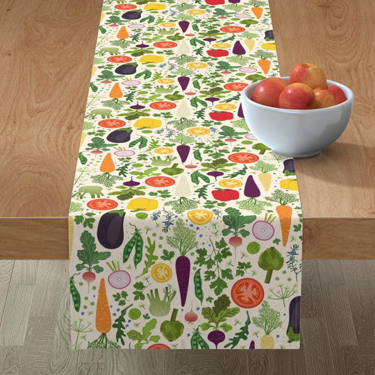 Seasonal Vegetable Table Runner - My Veg Garden By Damaste Herb Cotton Sateen Spoonflower