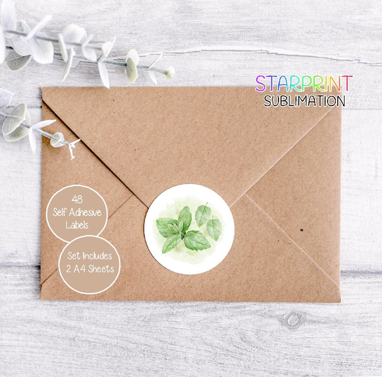 Mint Leaves Stickers, 48 Round Labels | 2 A4 Sheets, 24 Per Sheet, Great For Envelope Seals/Gifts/Handmade Products