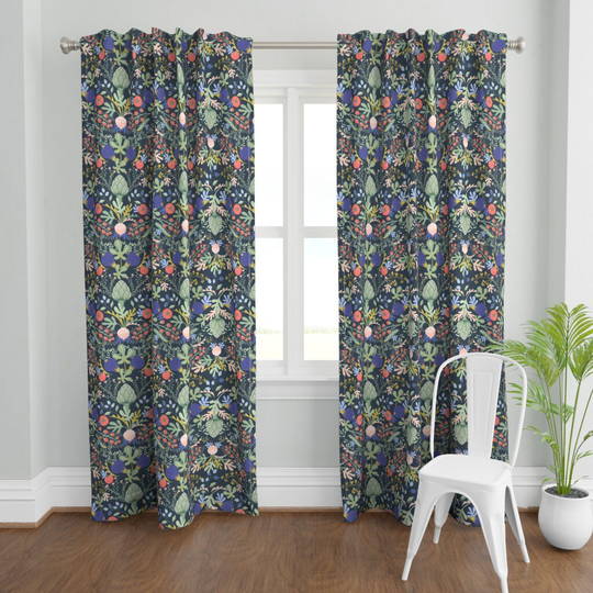 Modern Botanical Curtain Panel - Garden Damask By Garabateo Vegetable Ornate Herb Design Custom Spoonflower