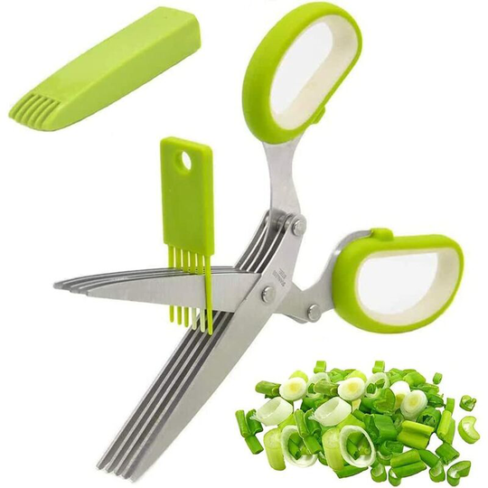 Readcly - 5 Blades Scissors Steel, Stainless Herb Scissors, 5 Blade Scissors, for Shredding Vegetables, Paper, Cilantro (1 Cleaning Comb and 1