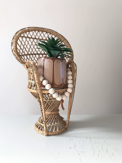 Vintage ~ Peacock Chair Rattan Planter Miniature Bohemian Home Plant