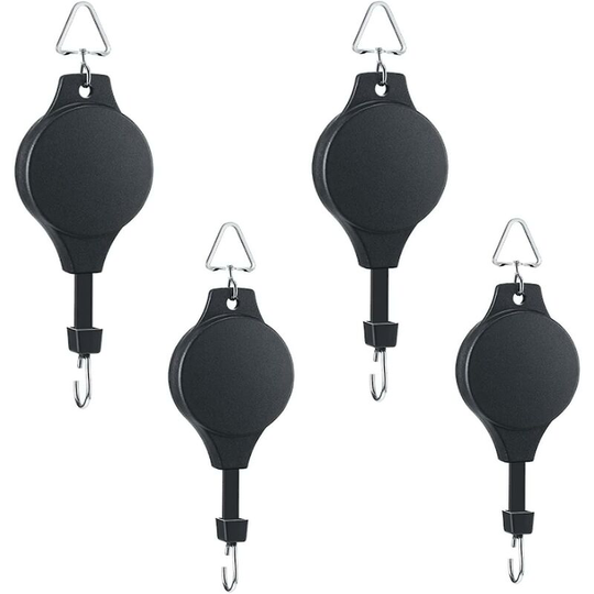 4 Pack Plant Pulleys Retractable Plant Hook Pulley Adjustable Plant Hanger Hanging Flower Basket for Garden Baskets Pots and