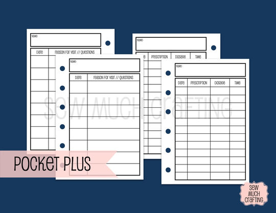 Printed Pocket Plus Size Doctor Visit & Medicine Trackers