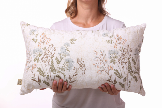 Lumbar Big Sofa Pilloq, Floral Hand Sewn Throw Cushion, Embroidered Herbs Bouquet Garden Decor Pillow, Living Room Couch Cushion