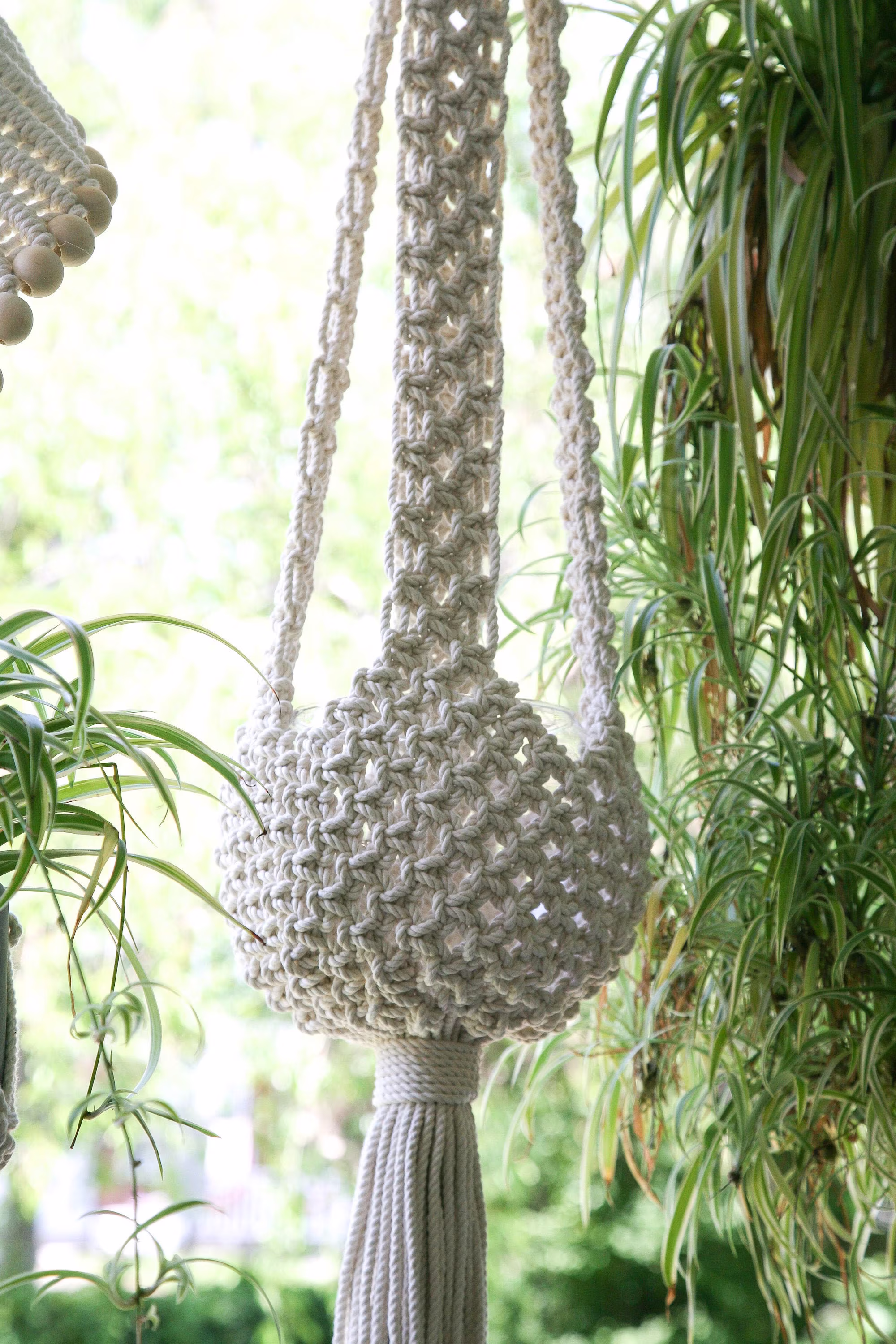 Large Chunky Vintage Inspired Macrame Plant Hanger, Wedding Decoration, Boho, Basket Bottom Unique Floral